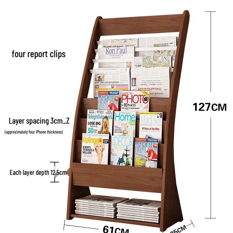 Wooden Floor Newspaper and Magazine Display Rack