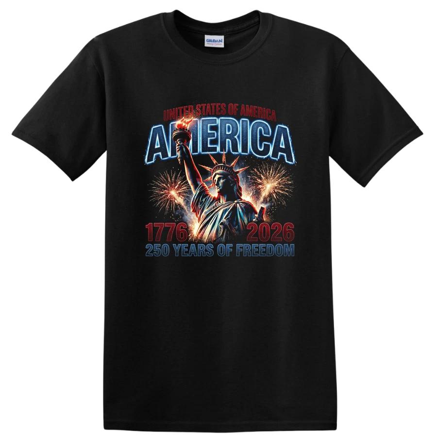 America 250 Years of Freedom T Shirt Statue of Liberty Fireworks Tee 1776 2026