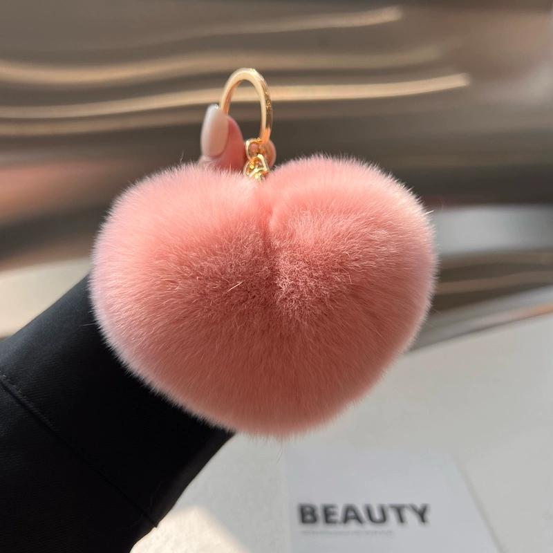 

[Милая маленькая любовь] Брелок-подвеска для автомобиля в форме сердца из настоящего меха кролика рекс, подвеска-помпон для сумки или книги в стиле инс