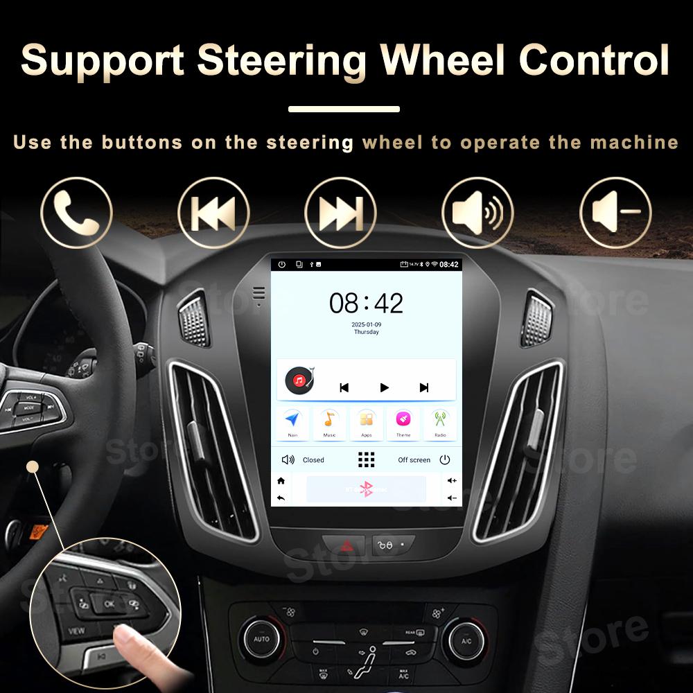 Android 16 Car Radio For Ford Focus 3 Mk 3 2011 2012 2013 2014- 2019 For Tesla Style Carplay Stereo Head Unit GPS 4G Wifi DSP BT