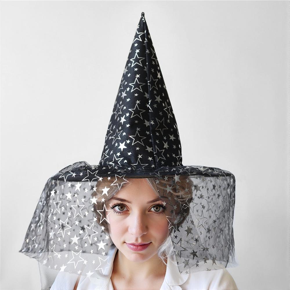 Halloween Witch Hat with Flowers Party Wizard Hats Decoration Props for Adults Children Cosplay Witch Net Gauze Headwear Costume