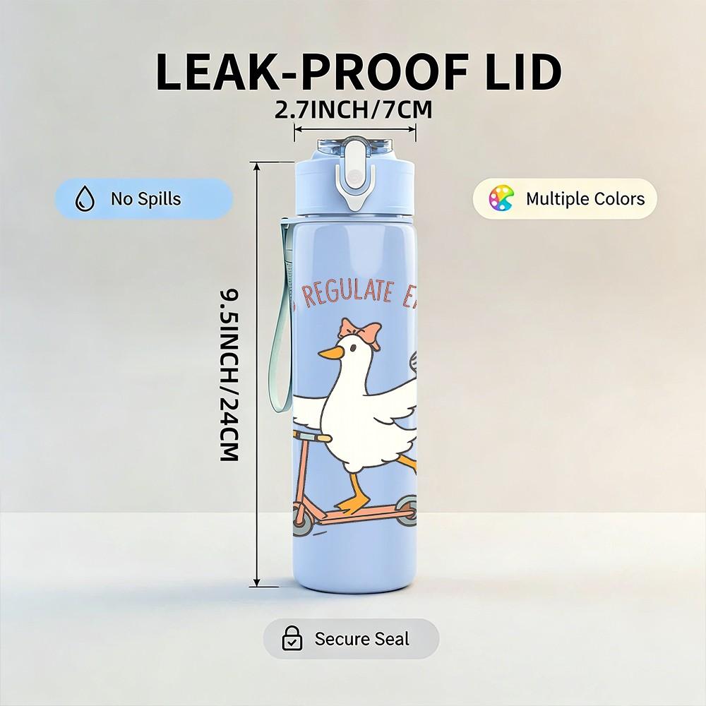 1PC Skateboard Goose Funny Cartoon 750ml Color Plastic Sports Water Bottle Leakproof Flip Straw Lid Suitable for Sports Office Home Use