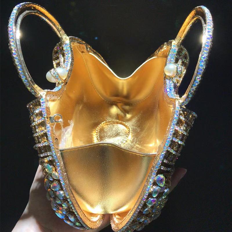Rhinestone Women Top-Handle Evening Clutch Purse Diamond Purses Lady Girls Pink/Gold Handbags Female Wedding Bridal Clutches