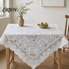 Bohemian Style Tablecloth White Lace Tablecloth, Square Scalloped Floral Doily, Elegant Vintage Coffee Table Cloth Cover for Nightstand End Tea Party