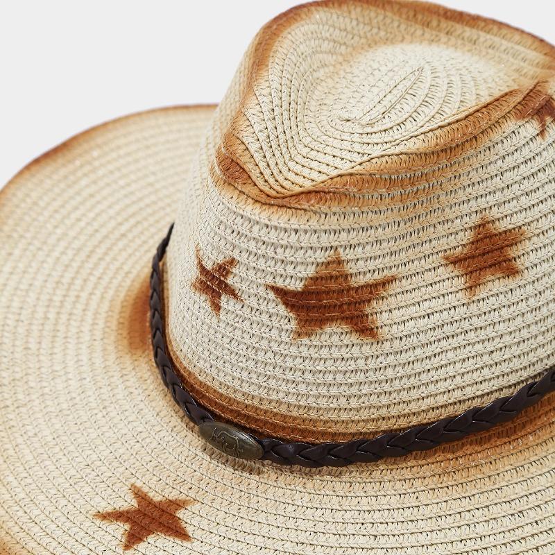 Western Cowboy Straw Hat Ethnic Style Outdoor Sun Protection Pentagram Panama Hat
