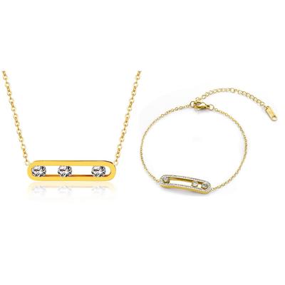 Titanium Steel Not Fade Necklace Bracelet Female Rectangular Banboo Pendant Zircon Clavicle Chain Plated  Simple 2Pcs/Set Jewelr