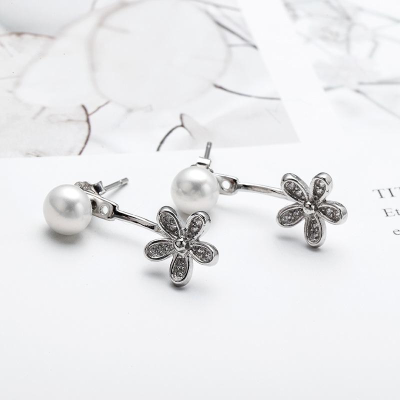 S925 Sterlingsilber Perlen Fee Temperamentvolle Blume Trendige Ohrringe für Damen Ein Stil für Dual-Wear Einfache Strass Silber Schmuck