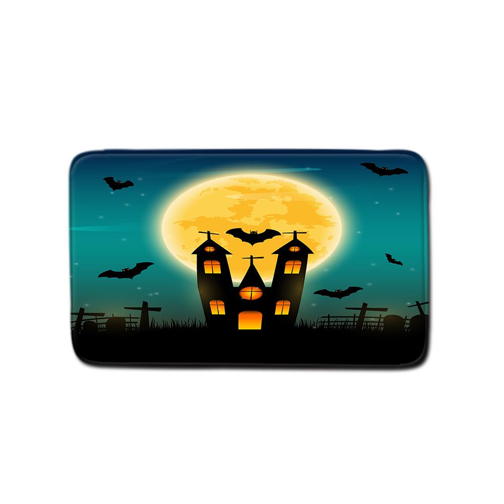 Halloween Shower Curtain Floor Mat Three-Piece Combination Set, Living Room Sand Absorbent Carpet, Bedroom Non-Slip Door Mat