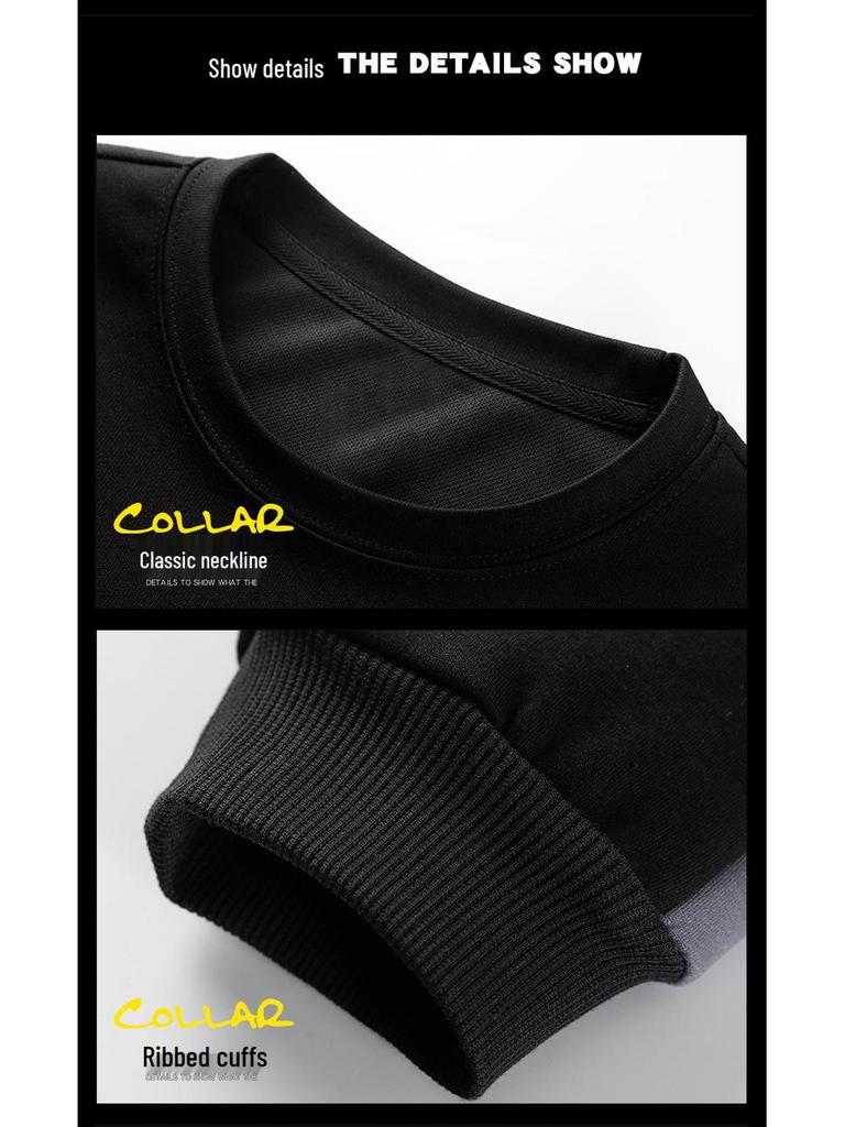 Tide Men's Spliced Round Neck Sweatshirt - Korean Slim Fit, Casual Spring/Autumn Style.