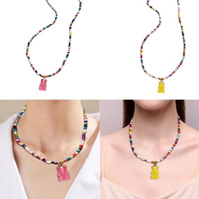 Collier Choker Ours Coloré Collier Ours Acrylique Fantaisiste Chaîne de Cou Robuste Pour Femmes en Quête d'Individualité