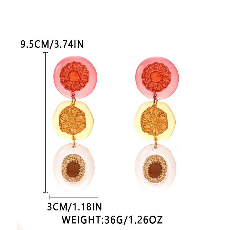 Bold Floral Layered Drop Earrings With Color-Block Design Round Statement Women Beach Style