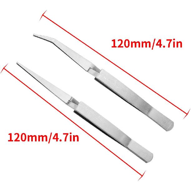 Surf turtle Cross Lock Tweezer 2PCS 120 mm / 4.7 inch Reverse Stainless Steel traight and Curved Tip Cross Locking Tweezer for Electronics,