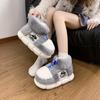 Winter White Gray Plush Corduroy Women's High-Top Slippers with EVA Sole