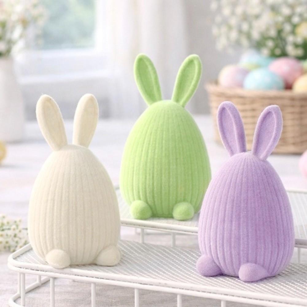 Creative Flocking Easter Bunny Ornament Resin Easter Decor Easter Egg Decoration  Home Decoration