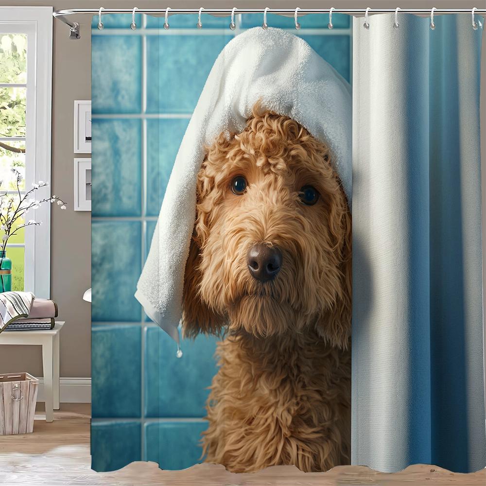 Modern Lovely Puppy Shower Curtain Bath Curtain Cute Dog Printed Bathroom Curtains For Home Decoration Curtain With Hooks