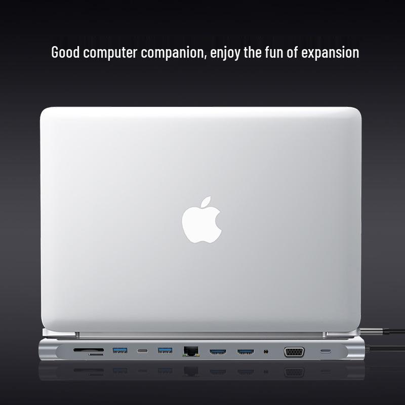 12-in-1 Dual HDMI Docking Station with Gigabit Laptop Stand and Multifunctional Base