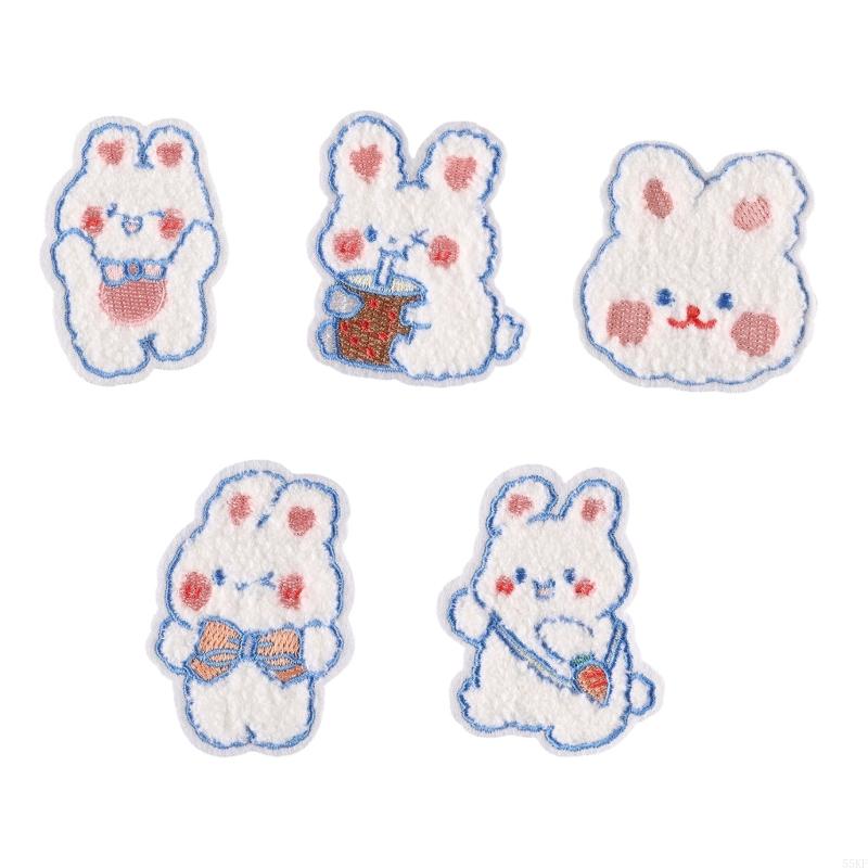 55KF 5 Pcs Cartoon Rabbits Embroidered Patches Iron on Patches Animal Repair Patches Sewing on Patches for Clothes Bag Jeans