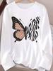 (Asian Size) Trend Butterfly Cute Tee Print T Shirt Women Clothing Autumn Winter Spring Casual Fashion Top O-neck Graphic Long Sleeve T-shirts
