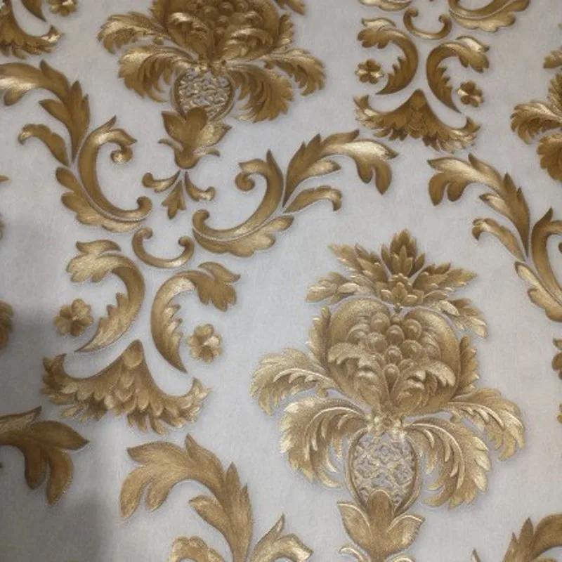 Khaki Antikk Gull Damask Tapet For Stue eller Soverom Vanntett PVC Tapet Hjemmeinnredning 10m/Rull Europeisk Luksus