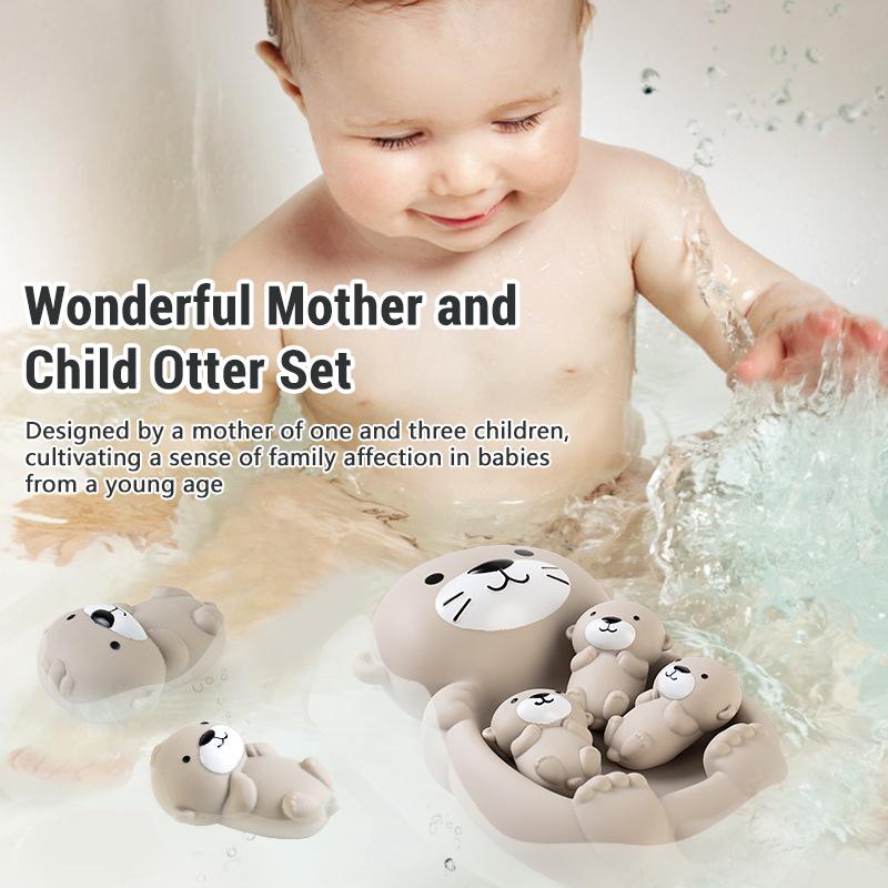 4Pcs Set Otter Baby Bath Toys 1 Mother Otter and 3 Baby Otters Water Toy PVC Kid Bathtub Toys Baby Bathroom Games Gift