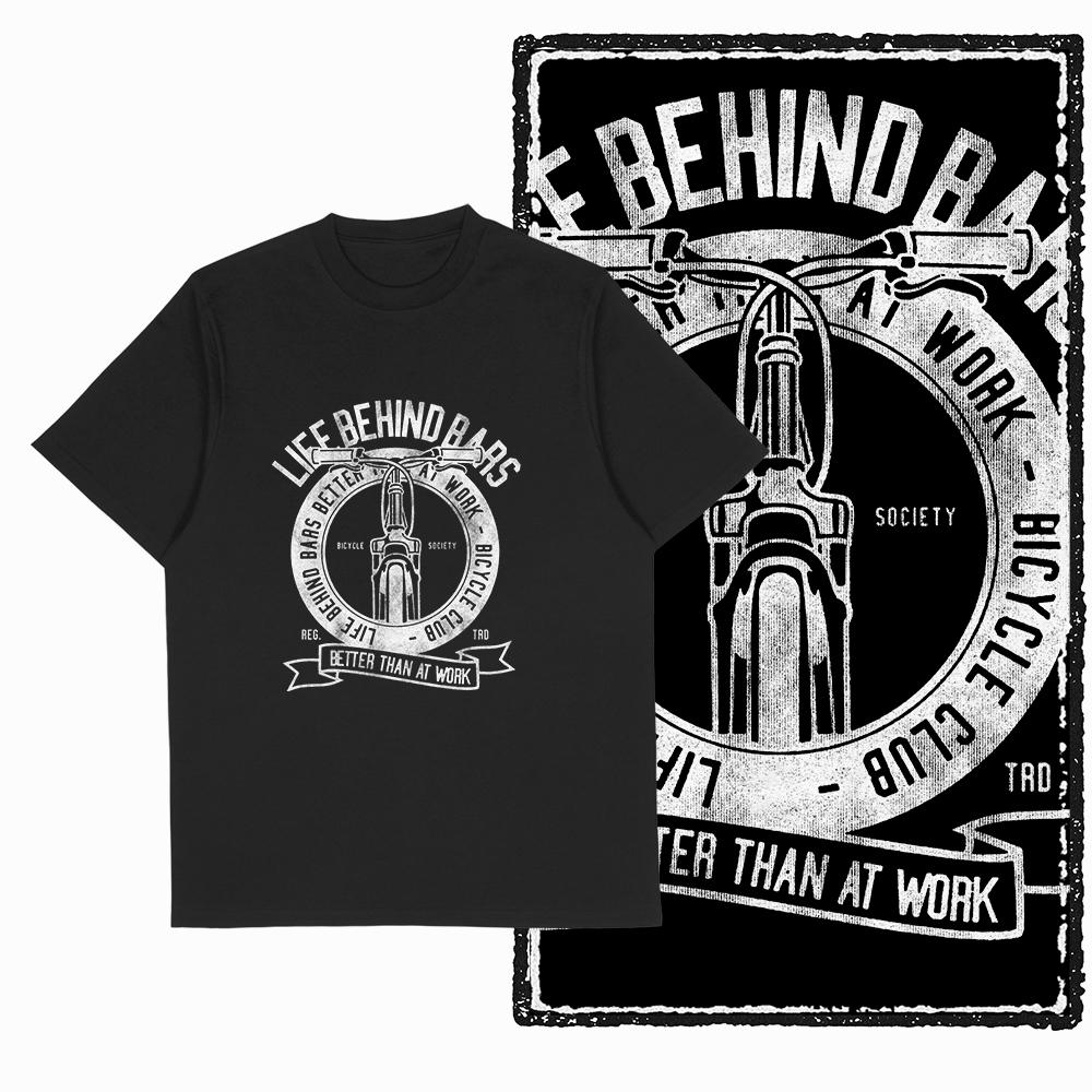 Summer Men's Mountain Bike Letter Printed Round Neck T-shirt 100% Pure Cotton Cool Black Riding High-quality Short Sleeved Shirt