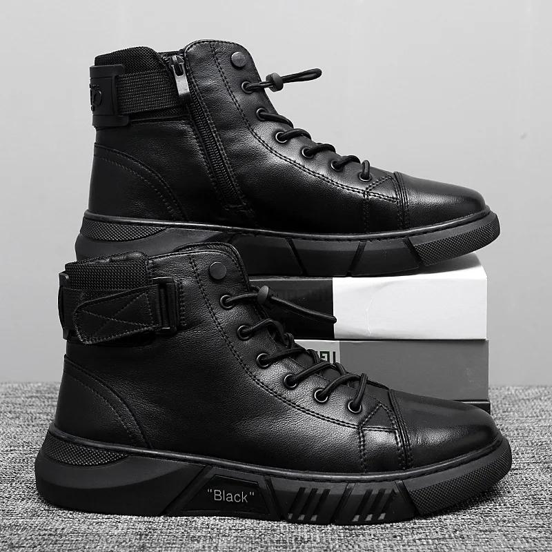 

Ankle Boots Men Black PU Leather Shoes Autumn Winter Comfortable Platform Casual Shoes High-top Fashion Leahter Boots Man 39