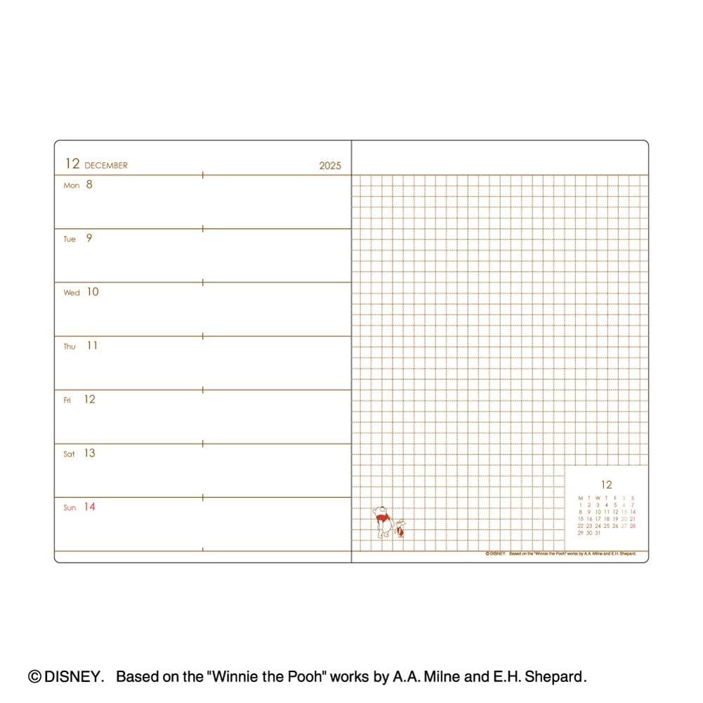 Daigo 2026 Disney Weekly Winnie the December 2025 Start Planner, Left, B6, Pooh, Yellow, E6209,