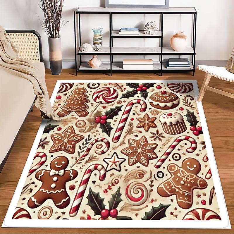 Gingerbread & Candy Christmas Theme Non-slip rug suitable for living room and bedroom sofas