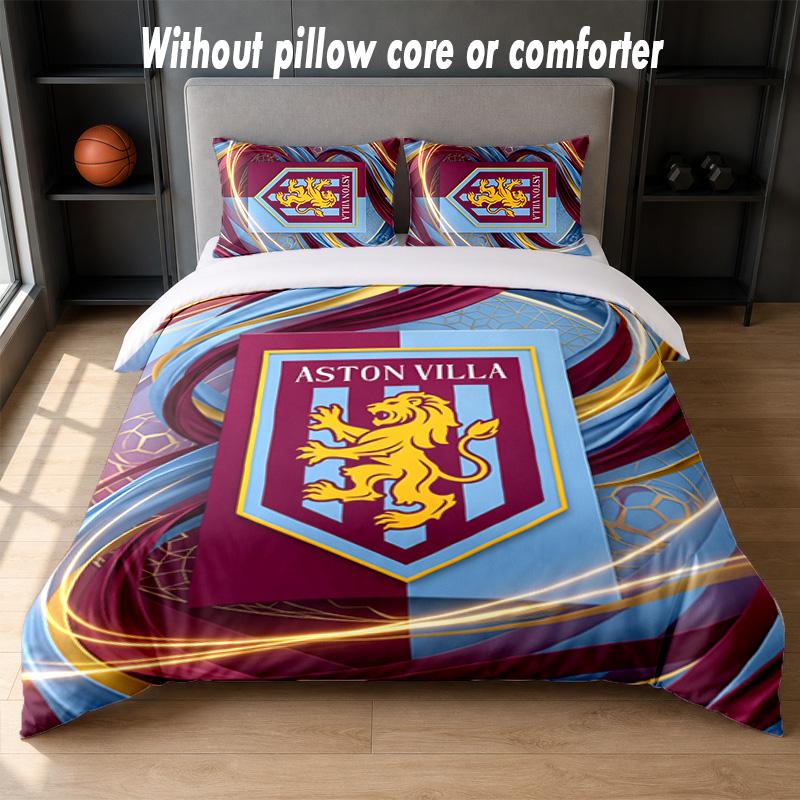 Aston Villa Football Design Bed Bedding Set 1 Duvet Cover + 2 Pillowcases Soft Breathable Household Bed Linens