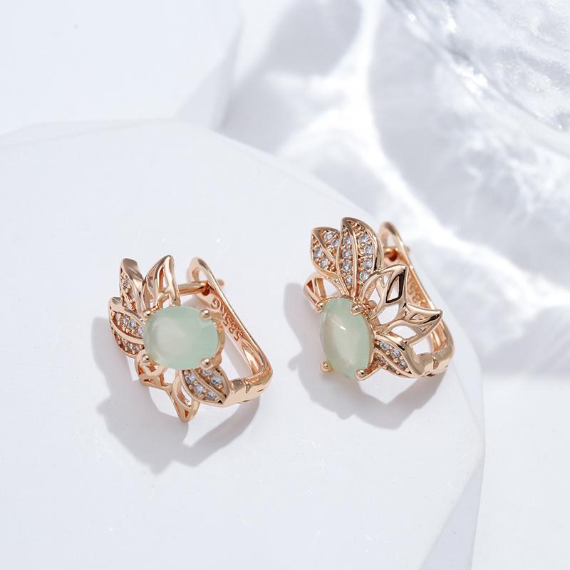 New Green Natural Zircon English Earrings For Women Luxury  Rose Gold Bride Wedding Jewelry Vintage Daily Earring