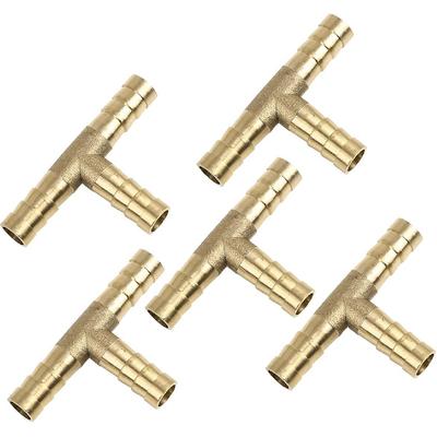 8mm Hose Barb Brass 3 Way Tee Connector Adaptor for Air Water Gas Oil Pipe 5pcs Auto Replacement Parts