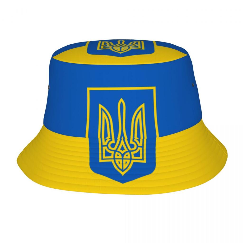 Women Unisex Bucket Hat Ukraine Flag Trident Ukrainian Summer Travel Headwear Lightweight Hiking Fishing FisherUnisex Caps Ispoti Cap