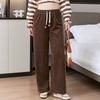 Pants for Women Plus Size Thickened Stretchy Elastic High Waist Long Trousers Solid Colour Fleece Casual Wide Leg Pants