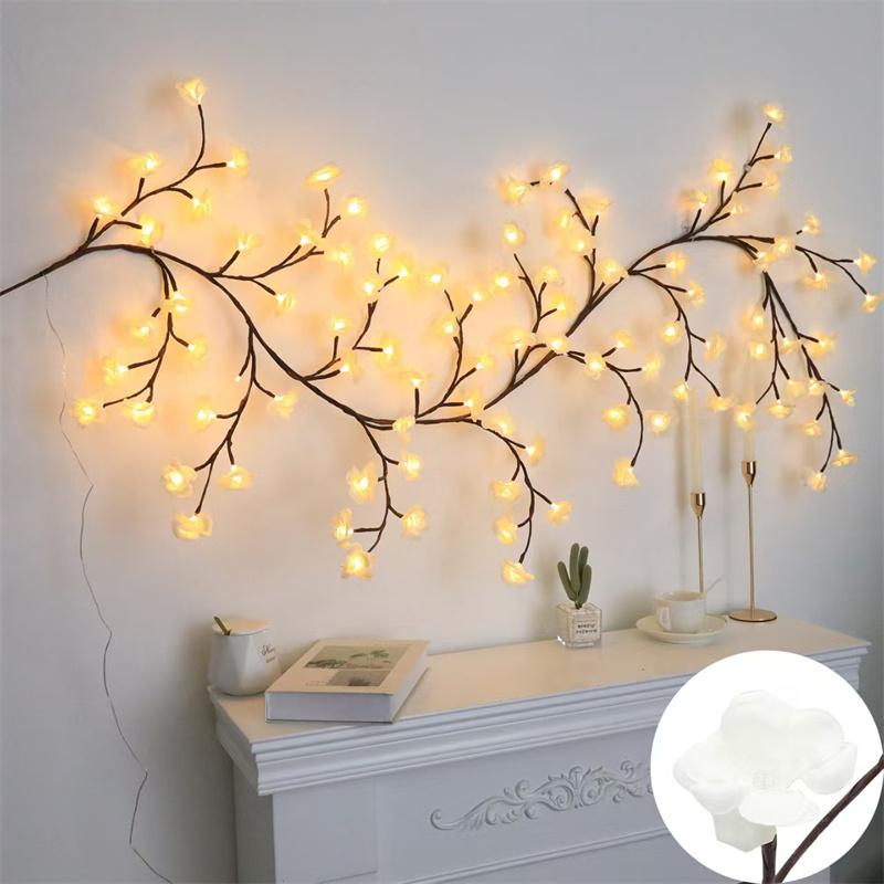 

New LED Peach Blossom String Lights Home Decor Ambient Lighting USB Artificial Plant Lights Holiday Party Decorative Lights Smart Remote Control 1.6m білий