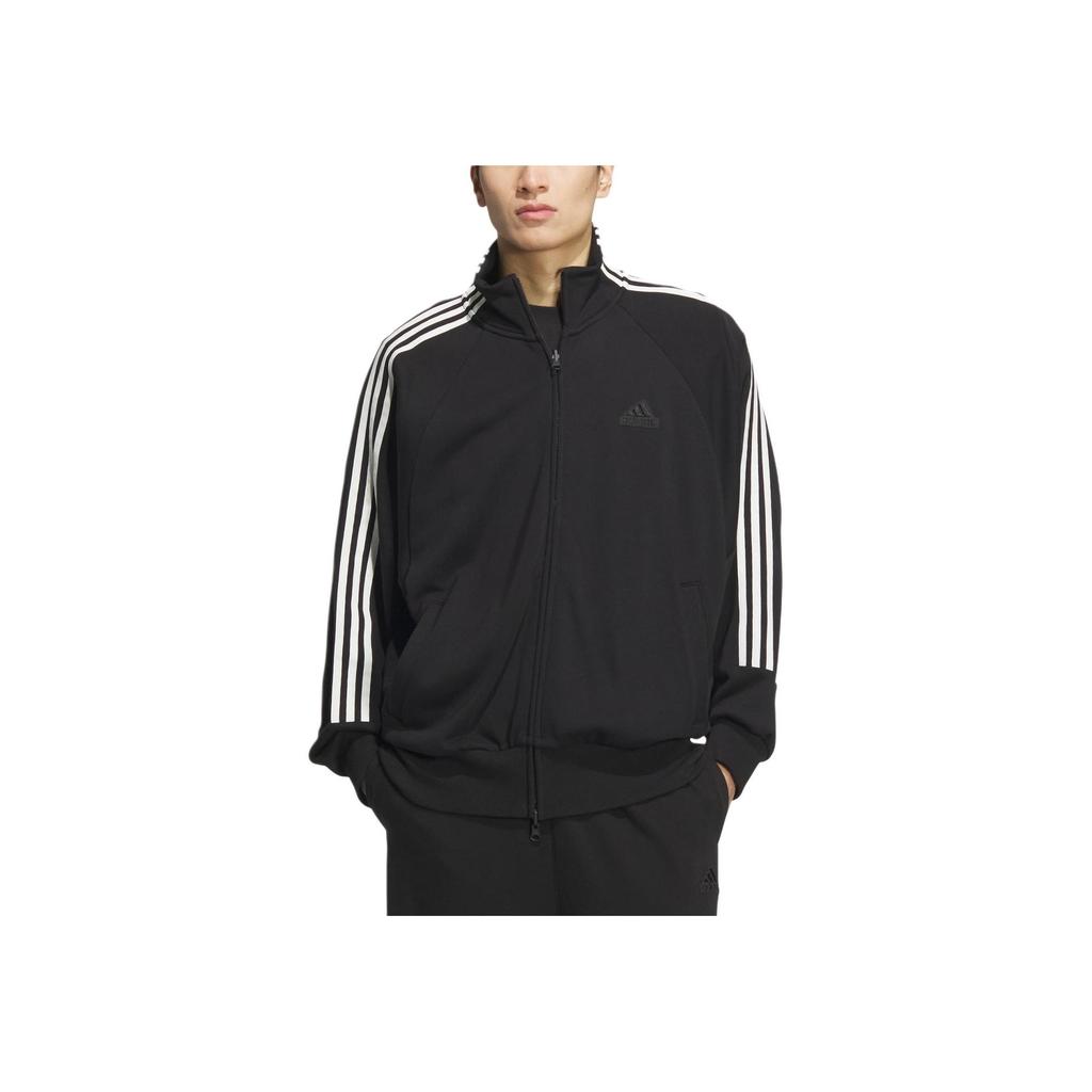 Adidas 3-Stripes Knit Retro Stand Collar Jacket Unisex Black JI6649