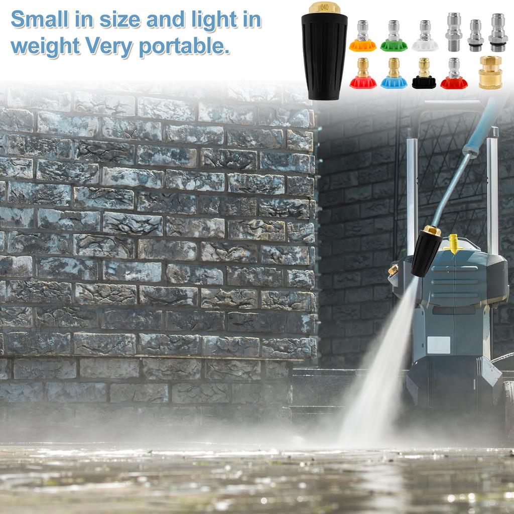 Pressure Washer Tip Turbine Nozzle with 1/4inch 3/8inch Quick Connector Brass Rotating Turbine Nozzle Set with 7 Spray Nozzle