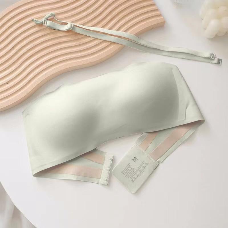 Light Green Strapless Bandeau Bra with Detachable Straps Non-Slip Seamless Wireless Comfort Lingerie S зелёный