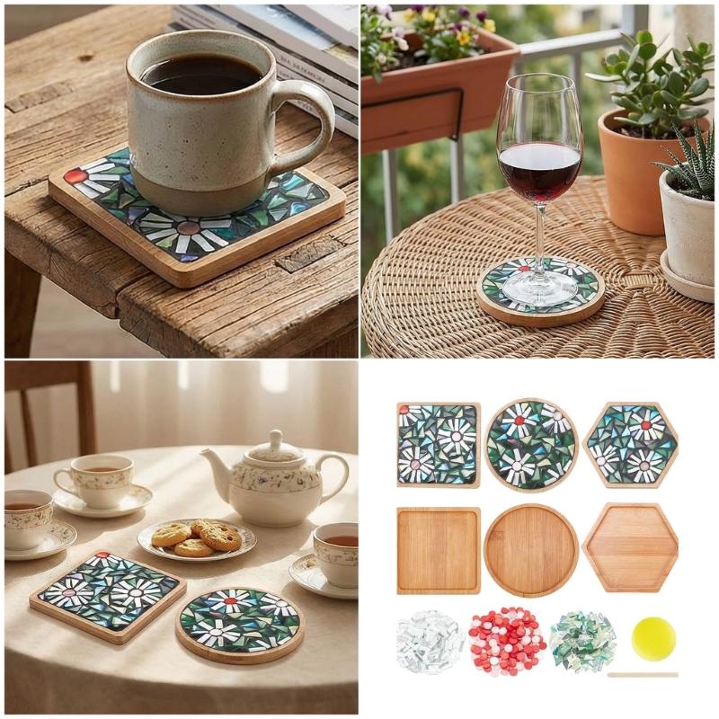 Adult Craft Set For Making Floral Coaster Includes Glass And Bamboos Base Random Color And Shape