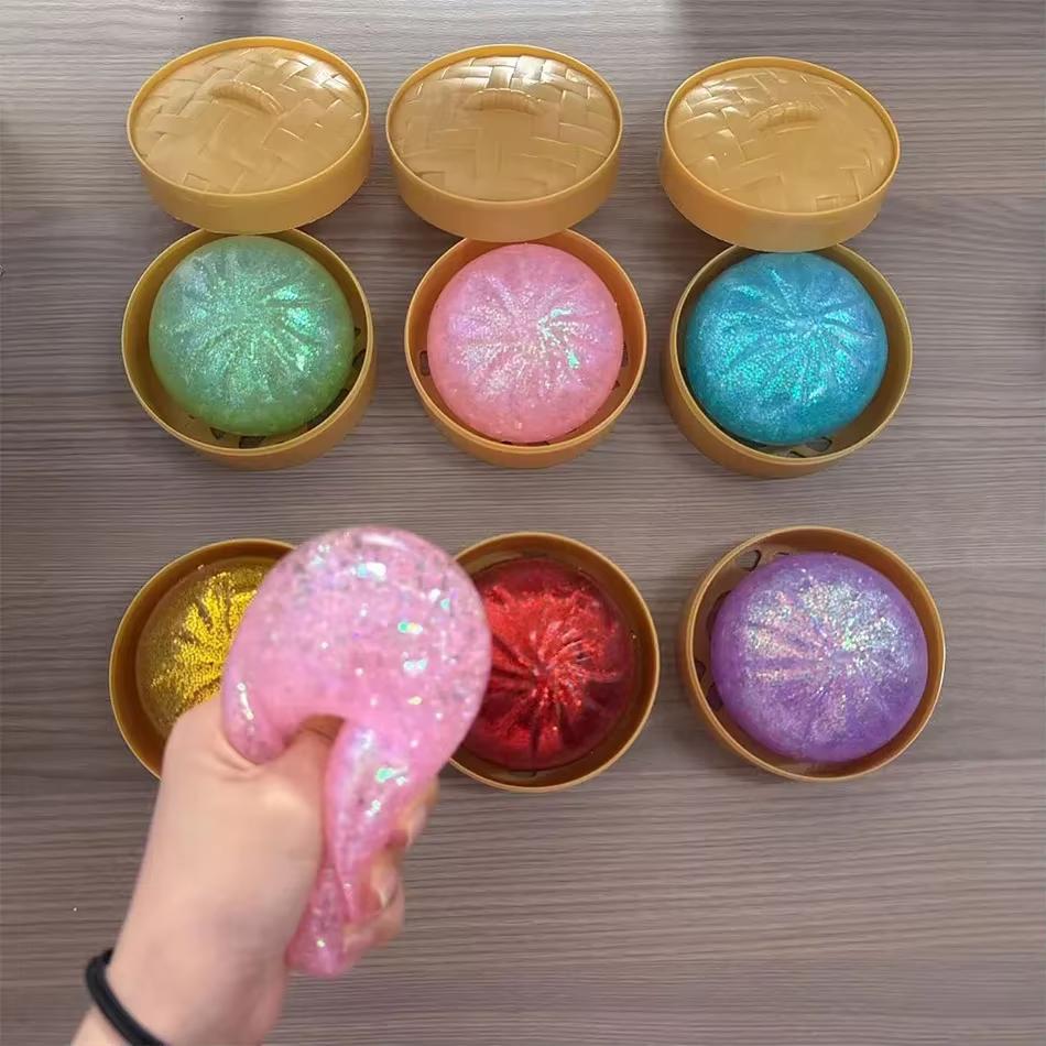 Clear Glitter Dumpling Squishy Bead Filled Sensory Squeeze Toy Stress Relief Anti Anxiety Fidget Desk Accessories Party Gifts