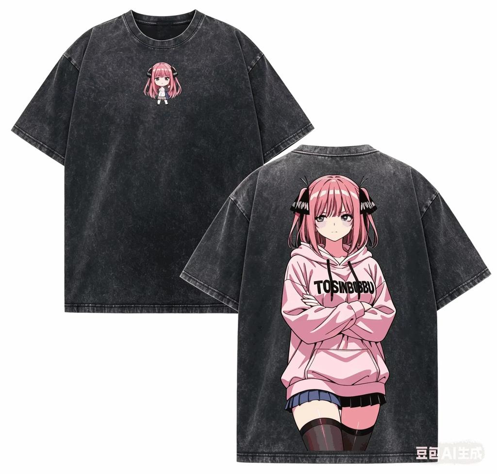 2026 Le Quintessenziali Quintuple Miku Nakano T-shirt Anime Lavata Double-sided Uomo Donna Vintage Streetwear Maglietta in Cotone