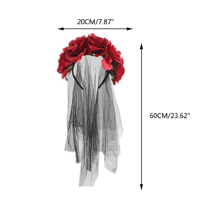 Halloween Floral Veil Headbands Mesh Lace for Women Cosplay Carnival Hair Props