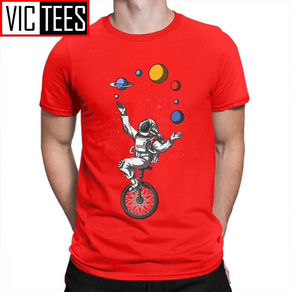 Man Men T Shirts Space Astronaut Riding Bicycle Juggling Solar System Planets Funny Short Sleeves Tees Tops Cotton T-Shirt