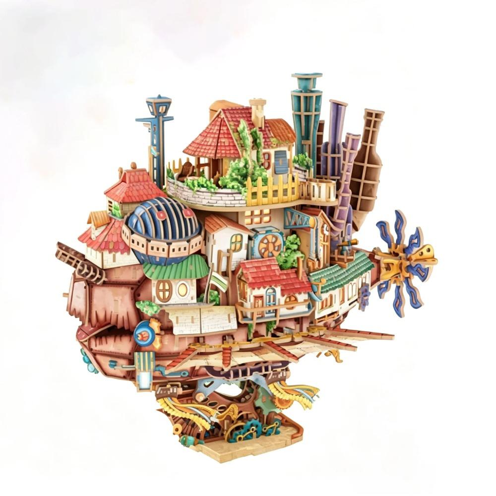 New Tonecheer Howl's Moving Castle Wooden Puzzle Building Blocks Diorama Model Kit Dollhouse Decoration 3D Wooden Birthday Gift