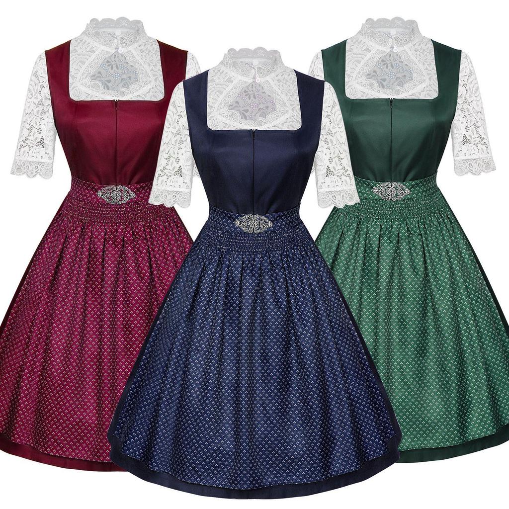 Oktoberfest Maid Dress: European & American Style Lace Apron, Short Sleeve Women's Three-Piece Set, 2025 Collection