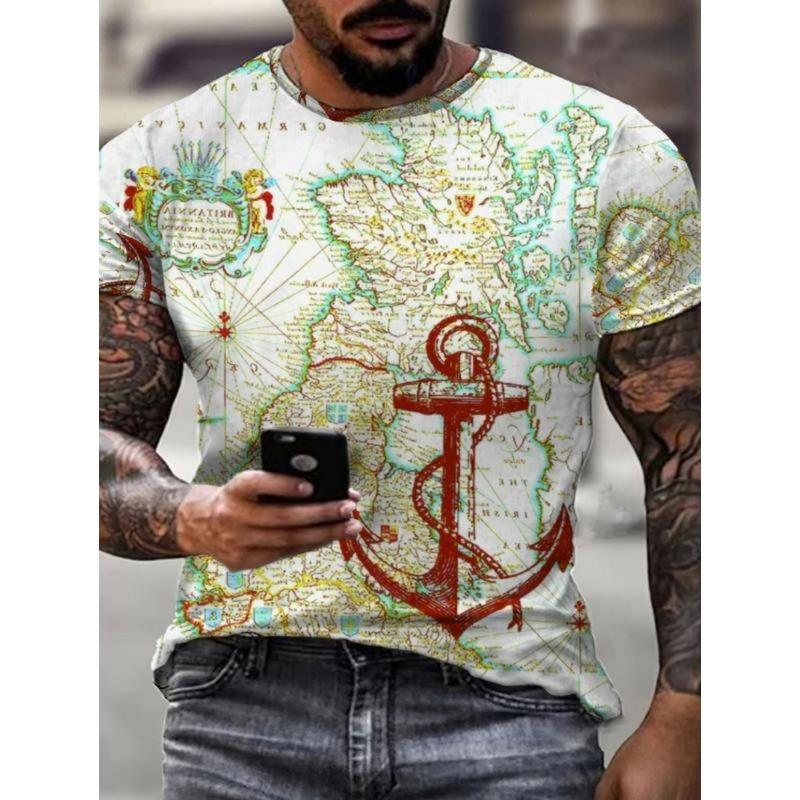 Men's Vintage T-Shirt Marine Adventure 3D Print Top Summer Fashion Casual Loose Tee New Streetwear Short Sleeved T-Shirt for Men