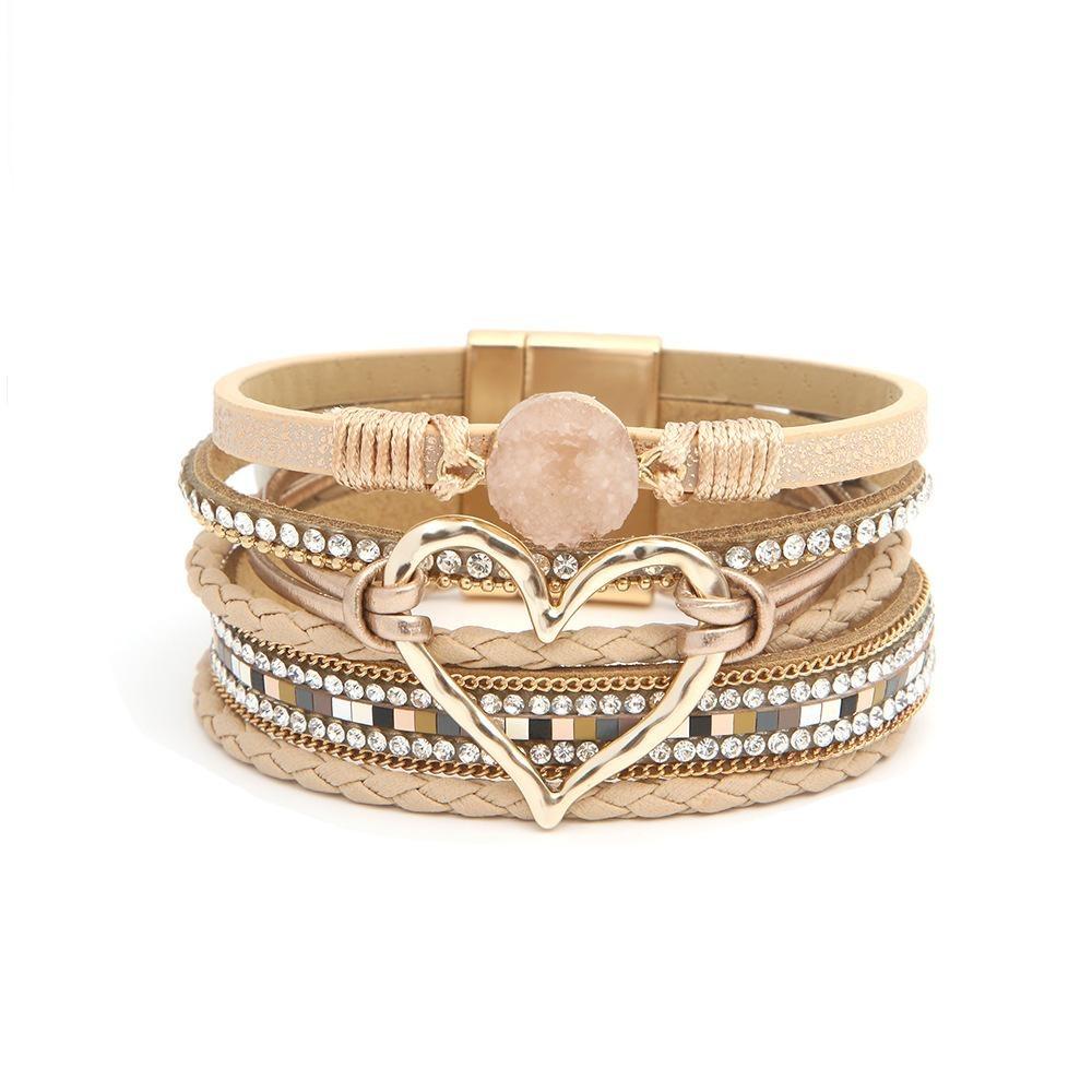 1PC Hot-selling multi-layer leather bracelet hand-woven bracelet gold love lady bracelet