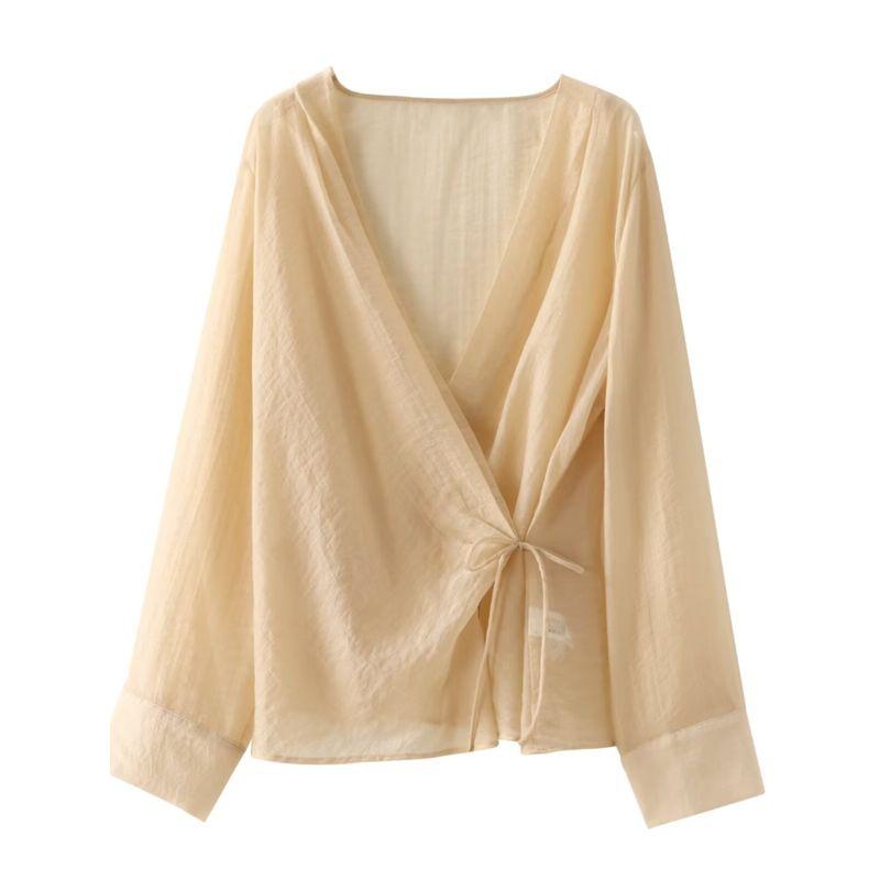 Kaslead New Arrival Women's Fashion Style Fashion Casual Minimalist Translucent Double Breasted Shirt 9878063