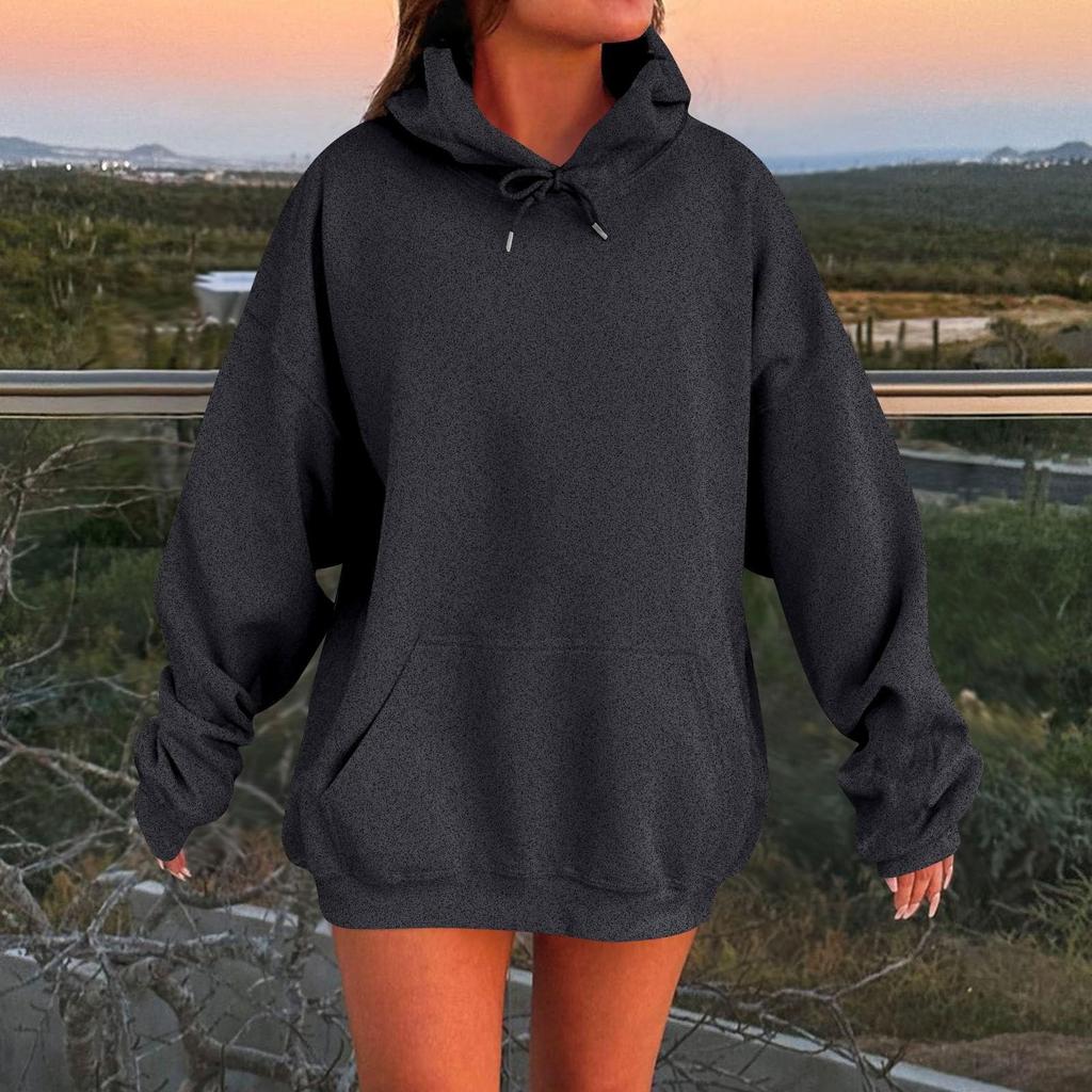Langarm-Sweatshirt für Damen, übergroß, für den Herbst, übergroß, überschnittene Schultern, Damen-Sweatshirt mit Kapuze aus Plüsch