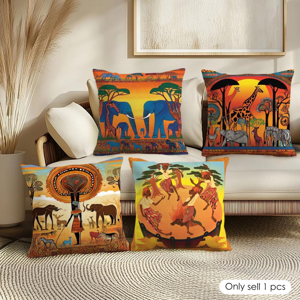 Abstract Painting African Living Cushion Cover Pillowcase Ultra Soft Skin Friendly Fabric Cloud Like Comfort Concealed Zipper