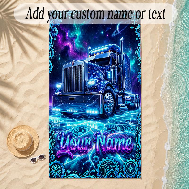 Truck Theme Soft Beach Towel Personalized Custom Name Text Towel Portable for Beach Pool Travel